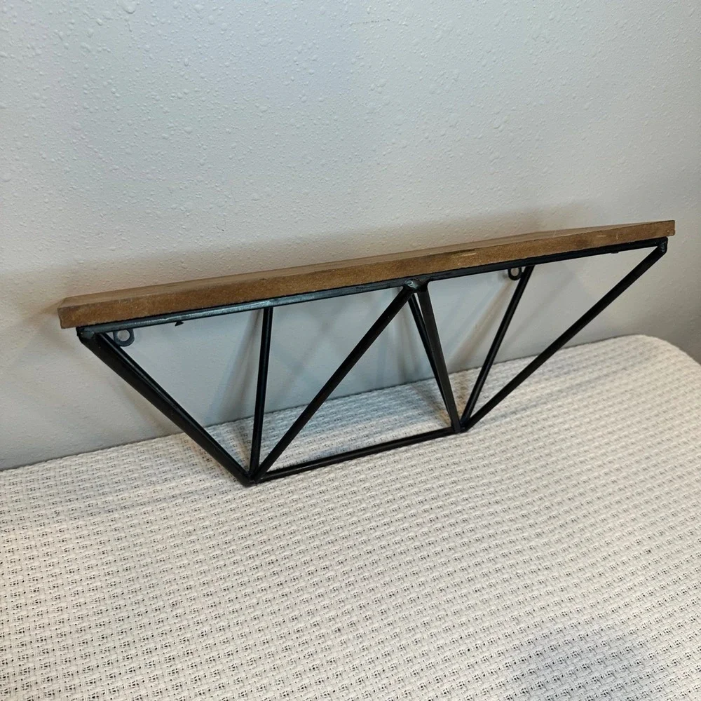 Floating Wall Shelf Home 18in Brown Black Geometric‎ Industrial Modern Decor